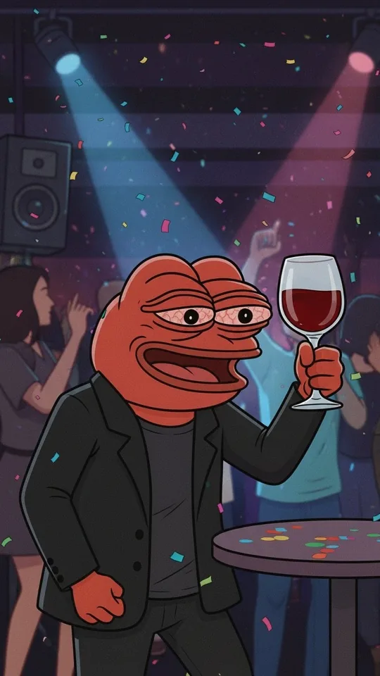 FPOM character raising a glass in a lounge