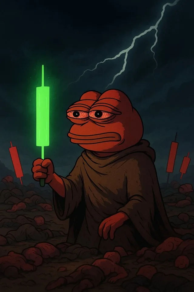 FPOM character holding a glowing chart like an oracle